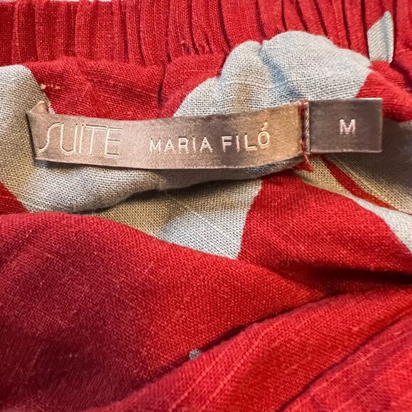 Maria Filo Womens Dress Medium Mini Red Linen Blend Pocket Cottage Floral Beachy - Picture 5 of 8